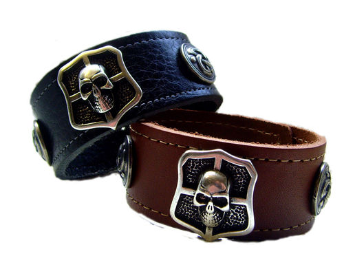 Dickleder-Armband Skull Wappen