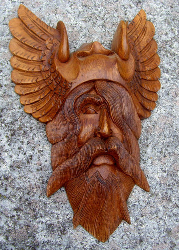 Holzkopf des germanischen Gottes Odin Wanddeko