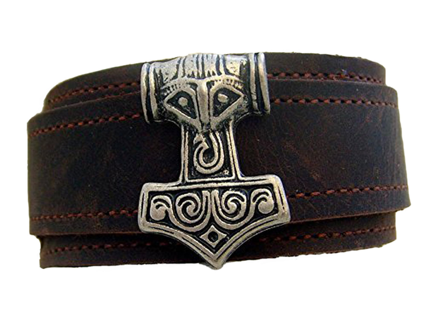 Thors Hammer Armband echt Leder geflochten Widderkopf aus Edelstahl Wikinger NEU 