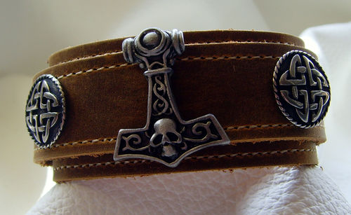Armband Skull-Thors-Hammer in verschiedenen Lederfarben